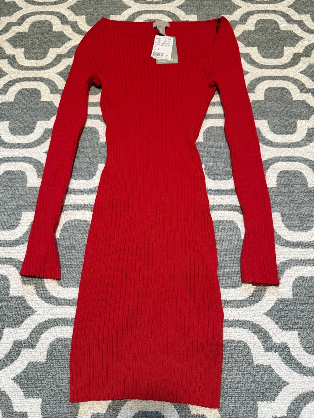New w/Tag H&M ribbed asymmetrical collar bodycon midi long sleeve dress size M